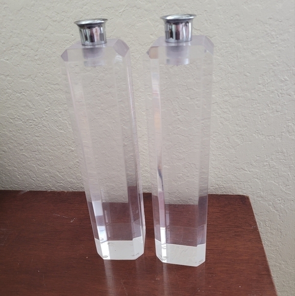 Vintage Ritts Astrolite Lucite Candle Holders MCM Set of 2 - Picture 8 of 8